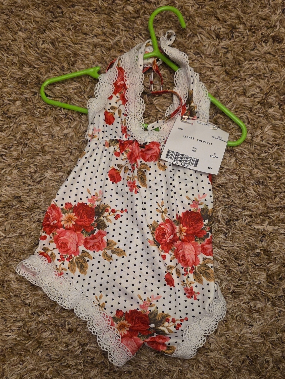 Kids Floral Polka Dot Halter Romper - White with Red Floral